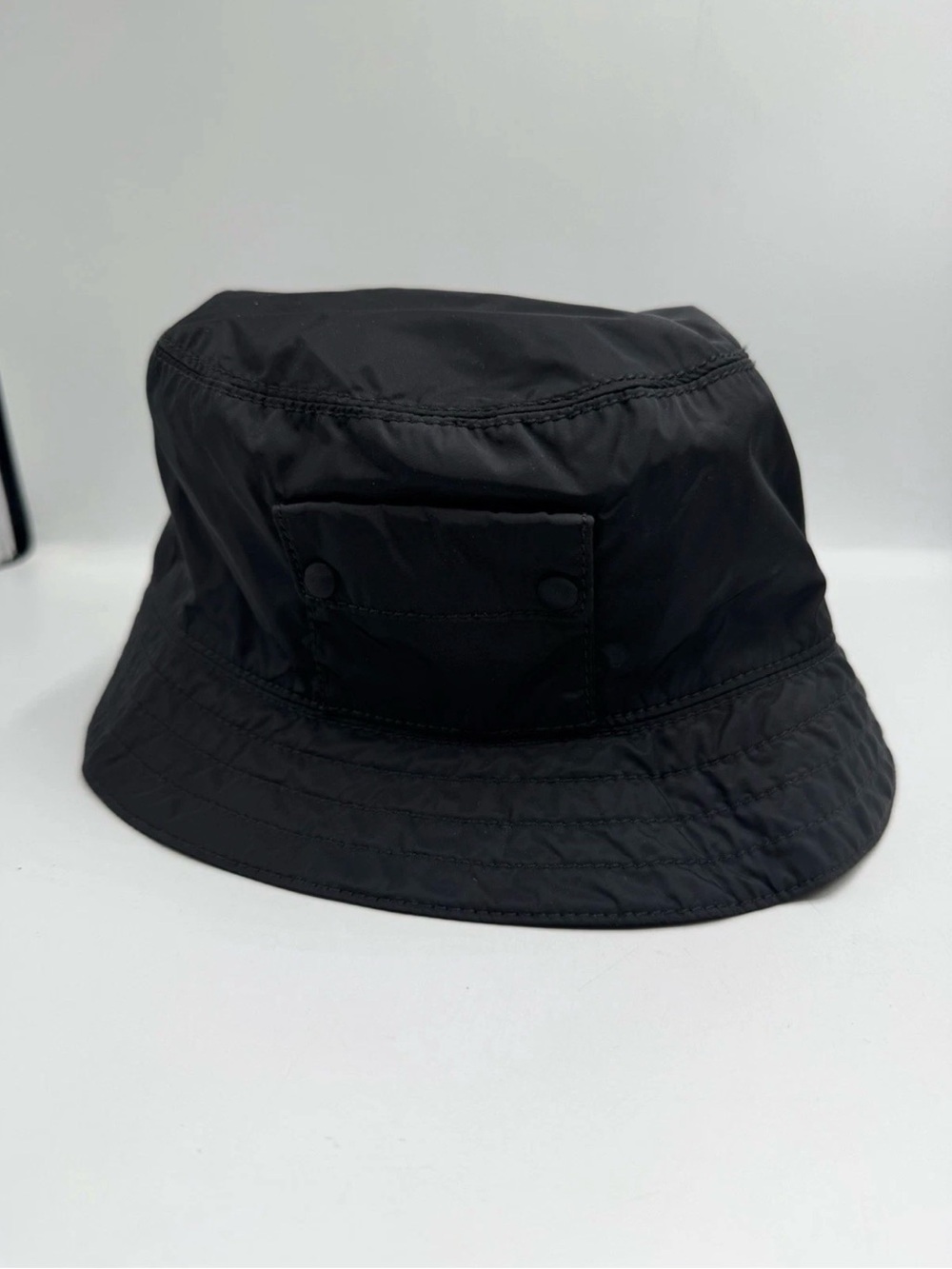 Authentic Prada Bucket Hat  Black Nylon Silver Logo Excellent Unisex Medium Vtg - Picture 2 of 6
